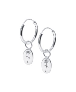 Daisy Birth Flower Silver Hoop Earring Charms HO-2698